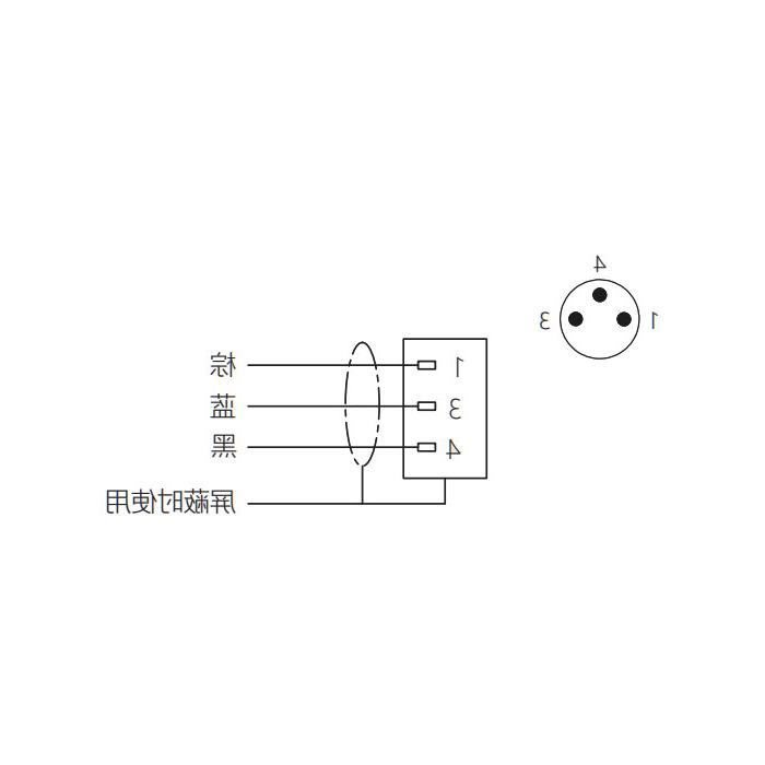 M8 3Pin，公头90°、单端预铸PUR柔性电缆、黑色护套、63S201-XXX